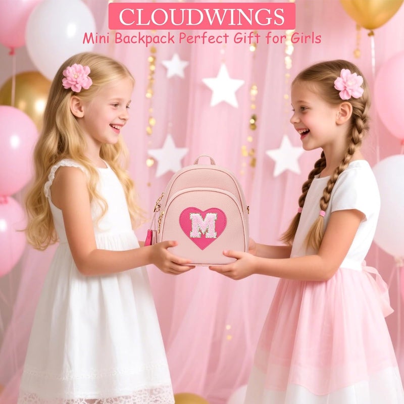 CLOUDWINGS Girls Initial Mini Backpack Gifts for Kid Toddler Little Girl Teen Small Cute Heart Backpack Purse Preschool Kindergarten Bookbag，Pink-M - Image 2